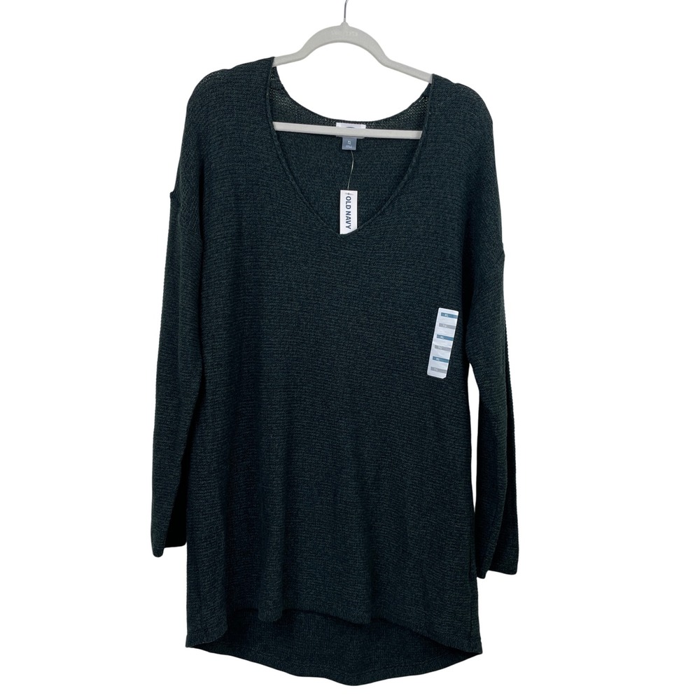Old Navy Women's Dark Green V Neck Long‎ Sleeve Knit Sweater Top XL NWT